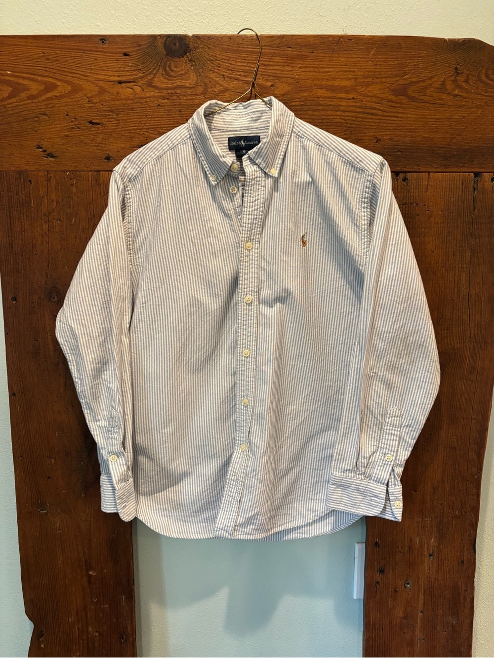 Ralph Lauren Light Blue and White Striped Button-Down Shirt
